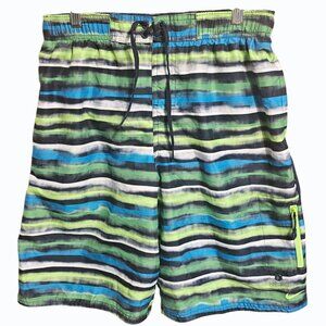 NIKE Men's Striped Board Swim Shorts Mens Size Medium Lined w Zip Pocket